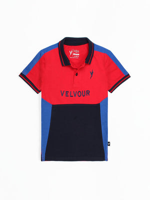 Tipping Collar Boys Polo Shirt Velvour Embroidered Red And Navy