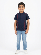 Boys Navy Mandarin Collar Casual Shirt VP25-A
