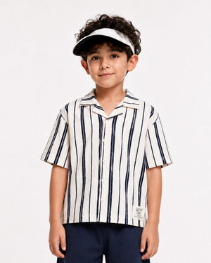 BOYS BOXY FIT RESORT COLLAR SHIRT - Striped