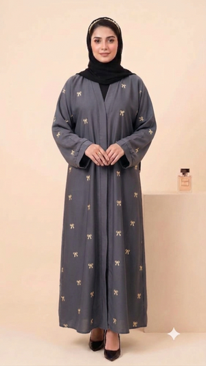 Bow Drop Abaya - Light Grey