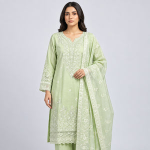 3Pc Stitched Embroidered Suit eyes - c green