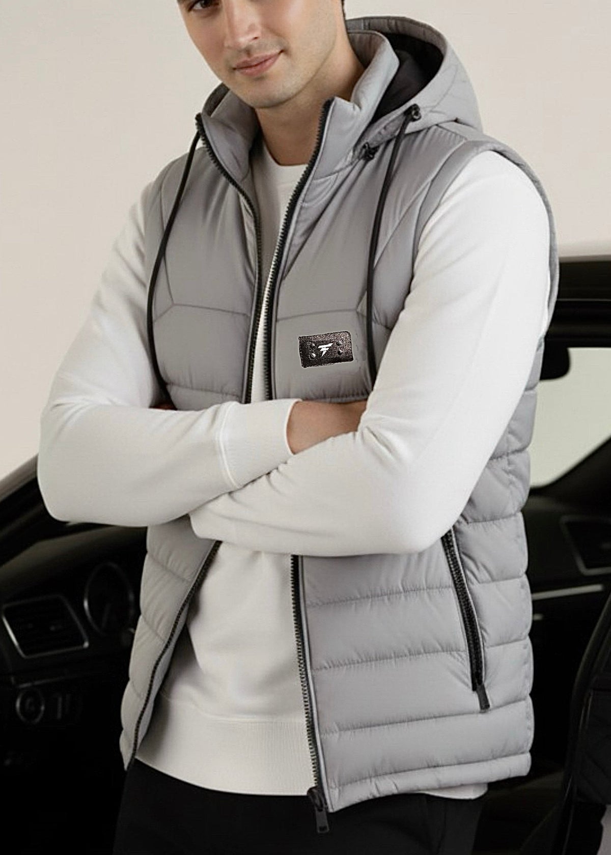 LOGO SLEEVELESS JACKET-GRAY
