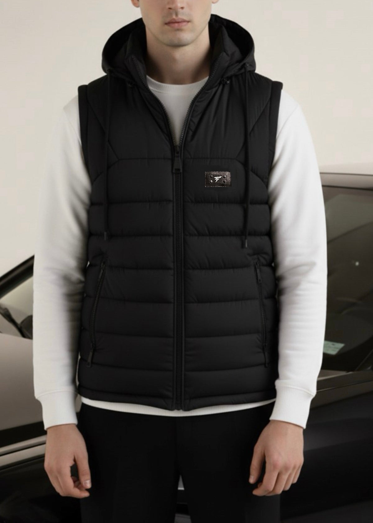 LOGO SLEEVELESS JACKET-BLACK