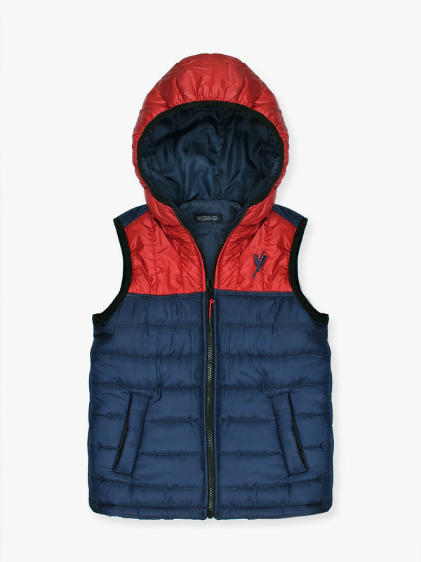 Sleeveless Hooded Puffer For Boys & Girls VJ06-A Red/Navy