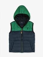 Sleeveless Hooded Puffer For Boys & Girls VJ06-C Green/Navy Blue