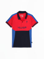 Tipping Collar Boys Polo Shirt Velvour Embroidered  Red And Navy