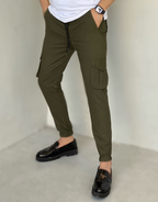 OLIVE GREEN CARGO STYLYEE AND STRETCHABLE TROUSER - FITTEEZ