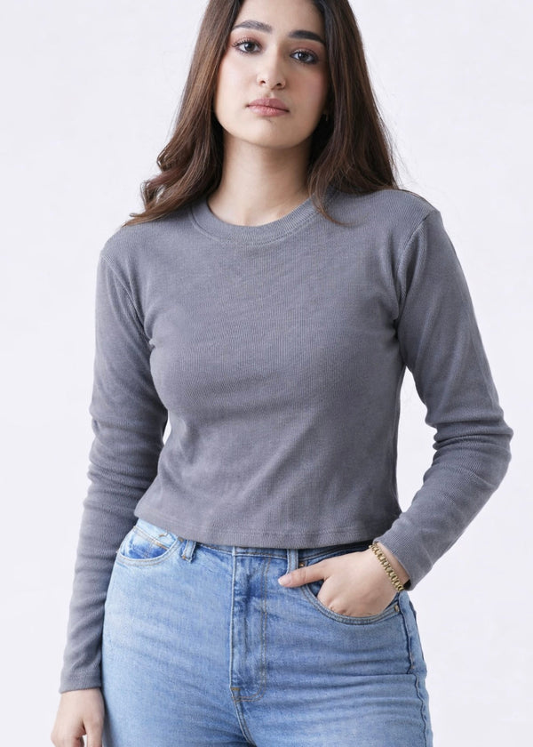 THE RIB FULL-SLEEVES ROUND-NECK-CHARCOAL