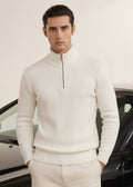 THE ALPHA STREET ZIP MOCK NECK-WHITE