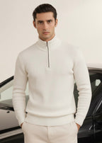 THE ALPHA STREET ZIP MOCK NECK-WHITE