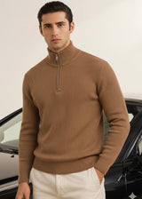 THE ALPHA STREET ZIP MOCK NECK -BROWN