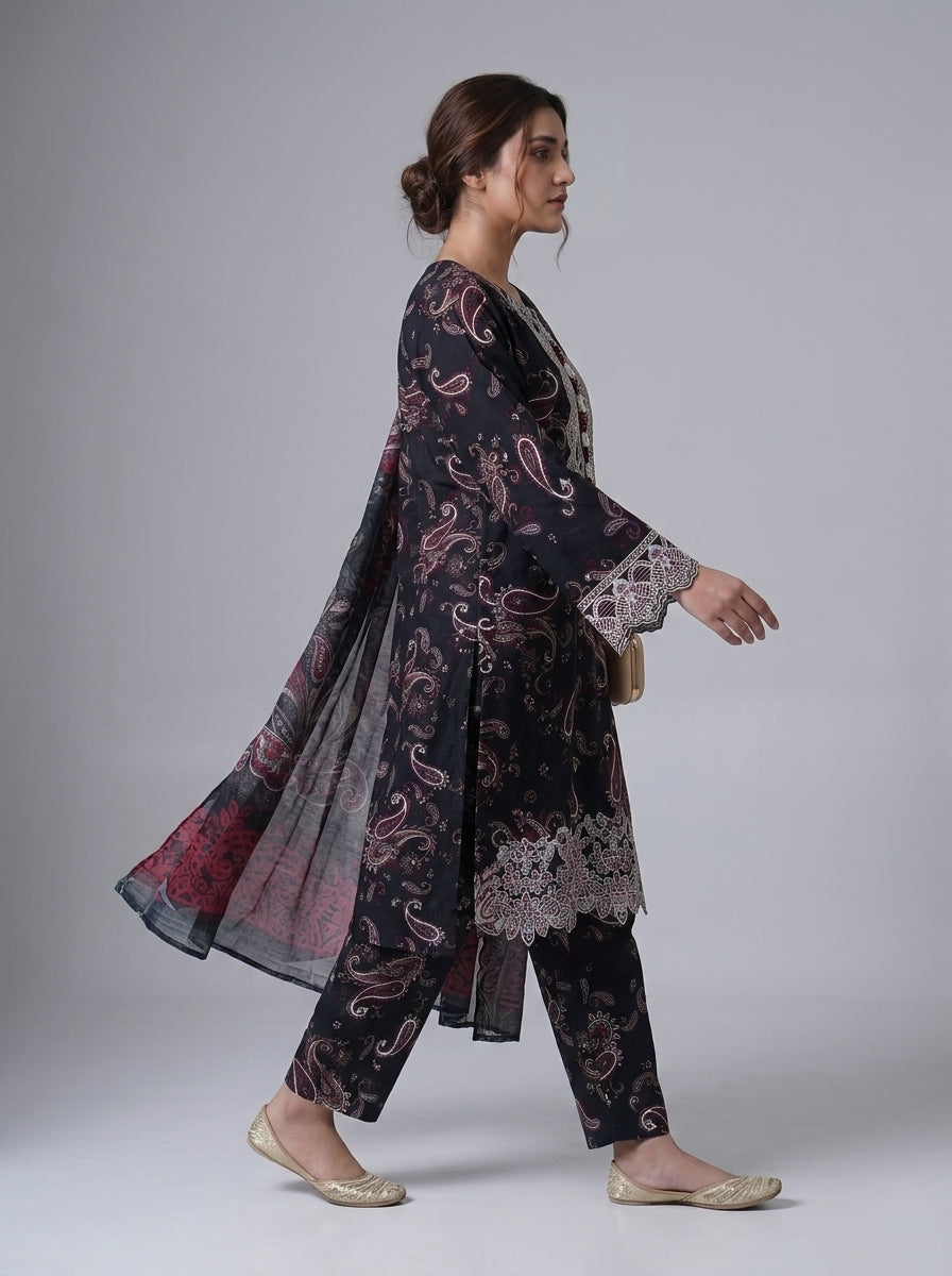 PC-650 Printed Embroidered Stitched Suit 3PC