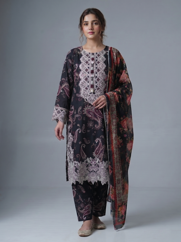 PC-650 Printed Embroidered Stitched Suit 3PC
