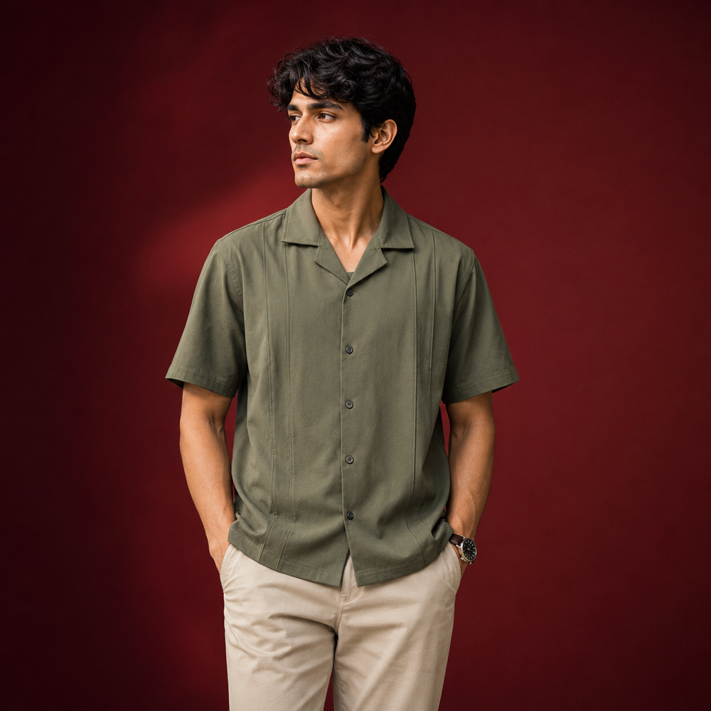 Premium Straight Line Ugur  Cube Collar Shirt