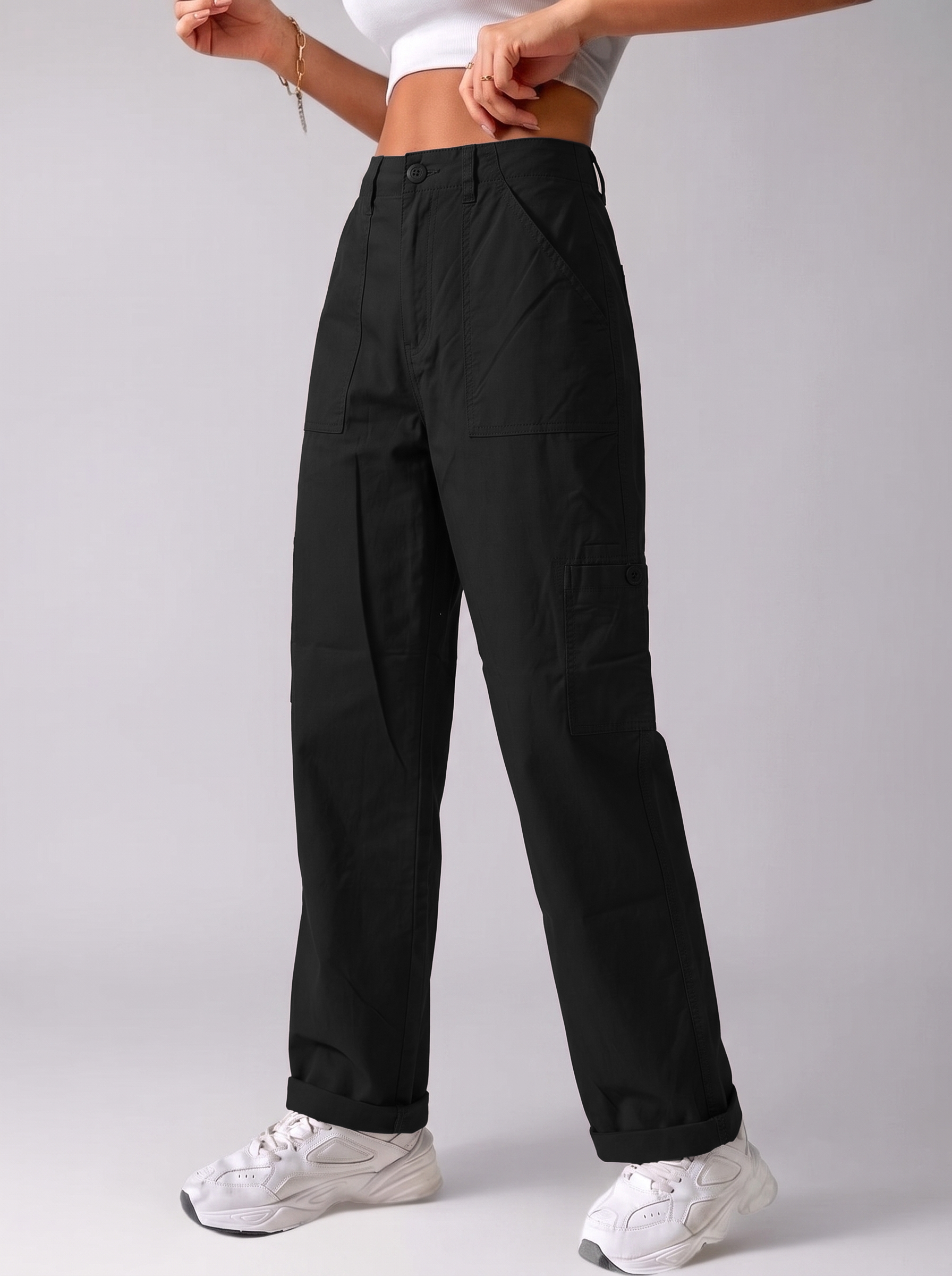 Women Paper Cotton Cargo Pants