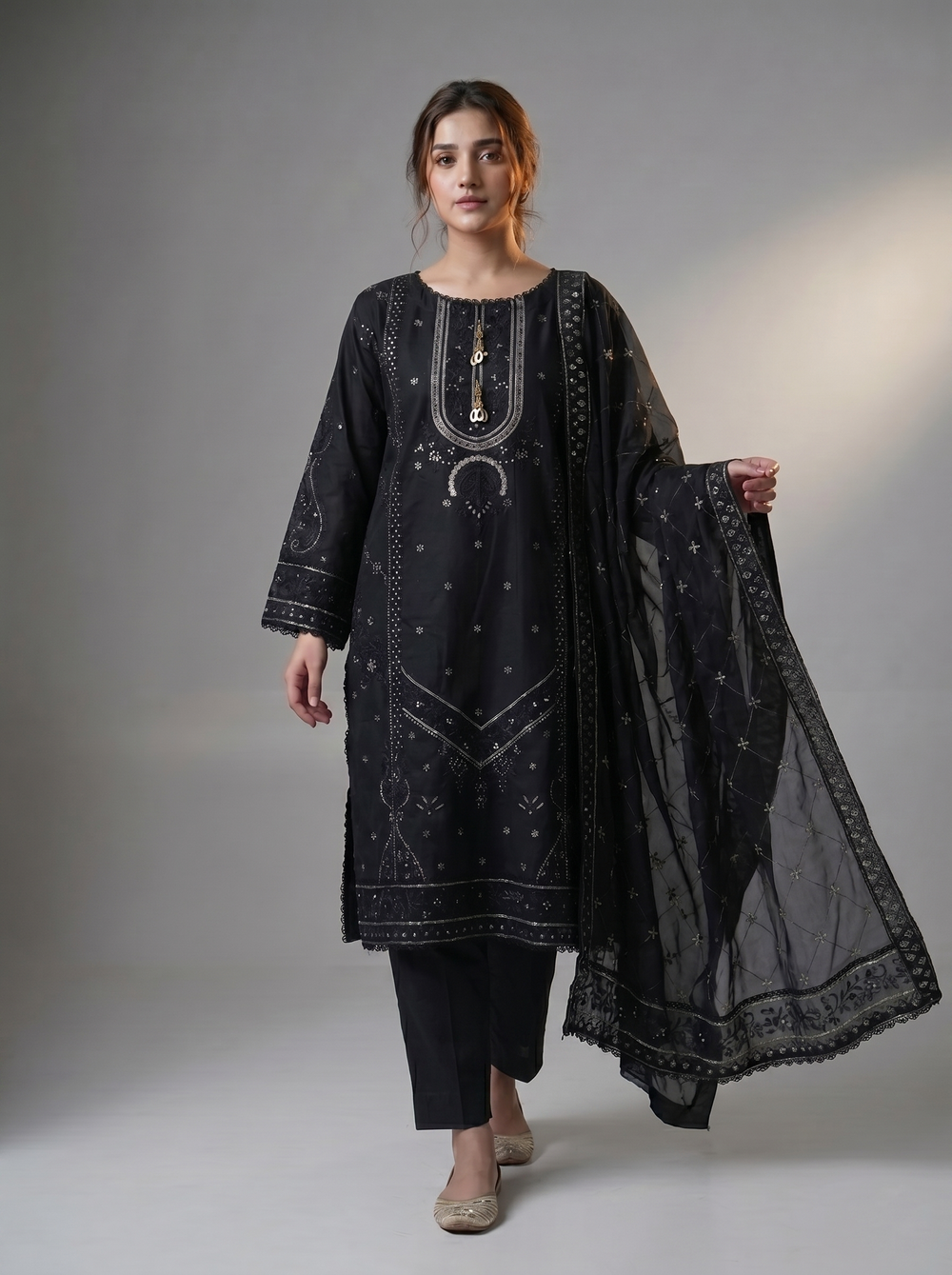 PC-601 Embroidered Stitched 3PC Suit