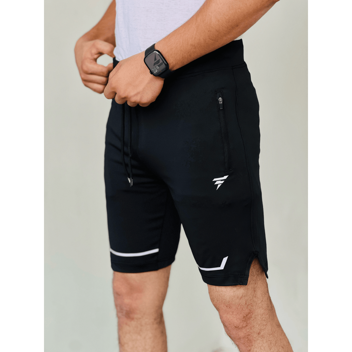 ALL BLACK MICRO INTERLOCK WITH LACKRA TRAINING SHORTS - FITTEEZ