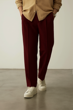 Plain Stripe-Line Jogger - Burgundy