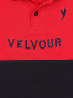 Tipping Collar Boys Polo Shirt Velvour Embroidered  Red And Navy
