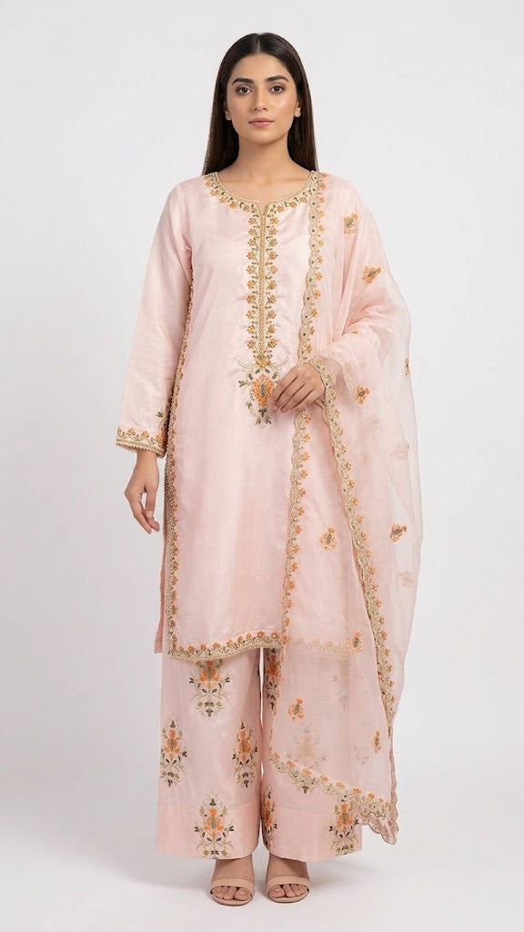 PC-47 Shesha Silk Embroidered 3 Piece Stitched Suit