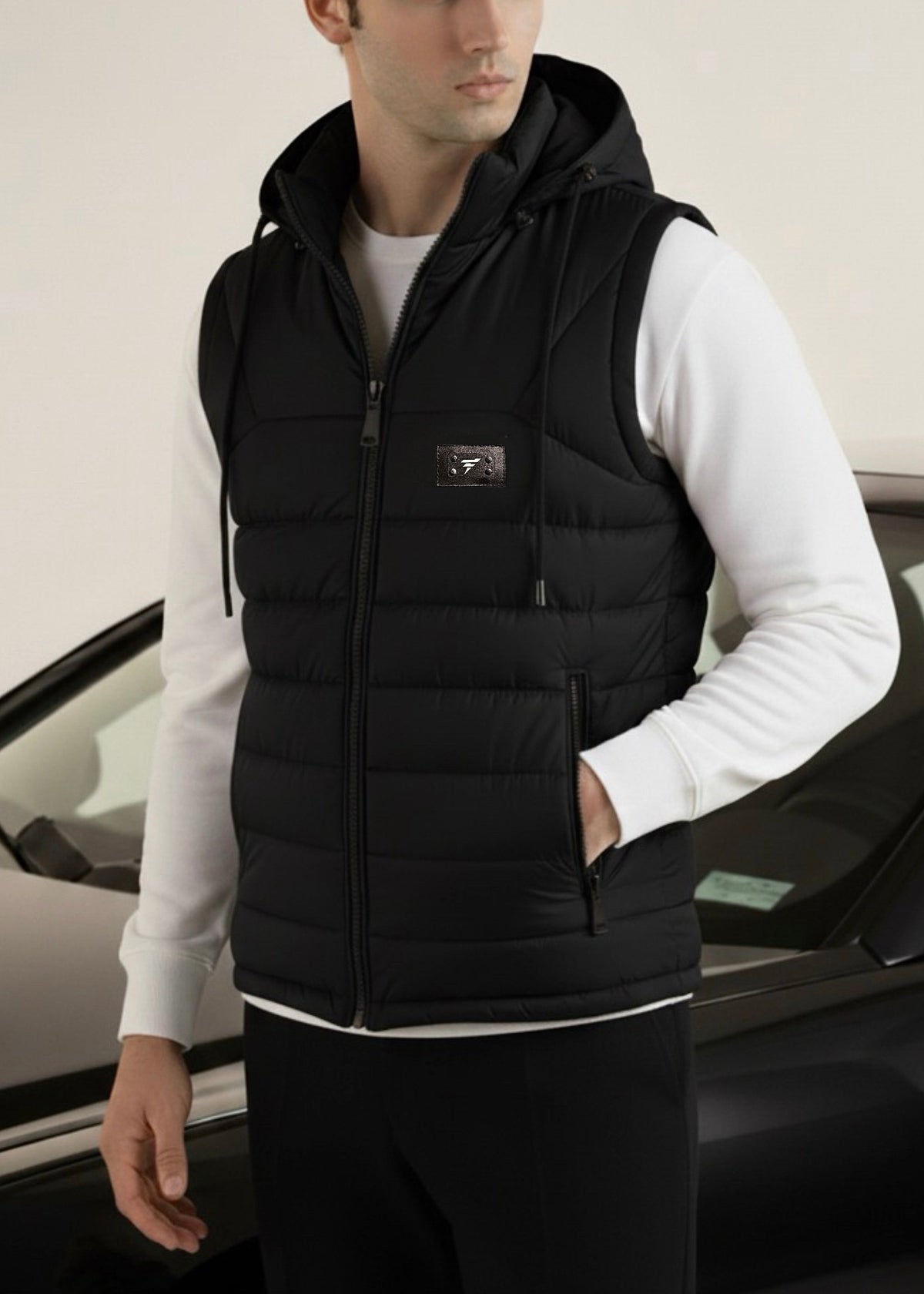 LOGO SLEEVELESS JACKET-BLACK