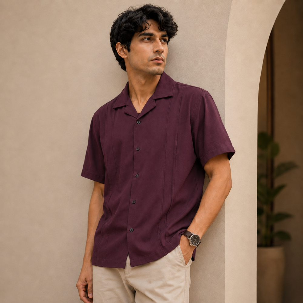 Premium Plain Cube Collar shirt Maroon