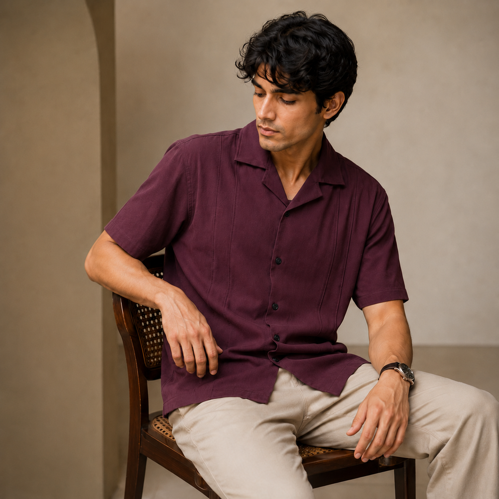 Premium Plain Cube Collar shirt Maroon