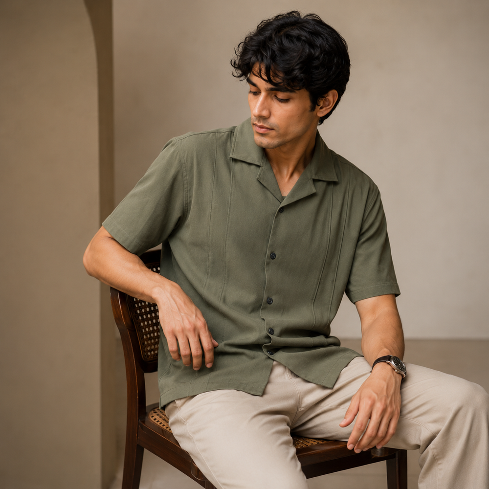 Premium Straight Line Ugur  Cube Collar Shirt