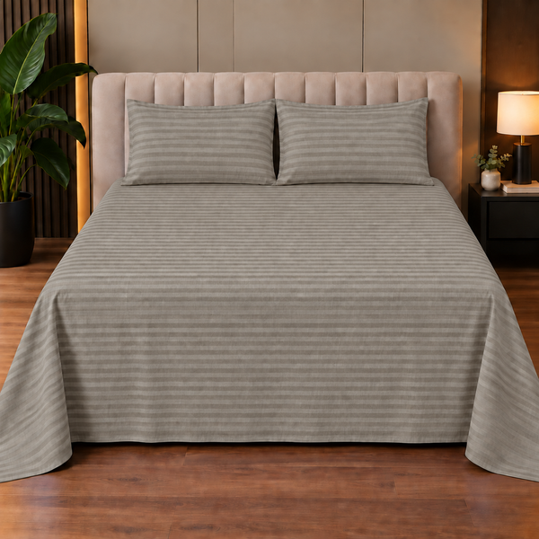 Classic Stripe Bedsheet Set - Grey