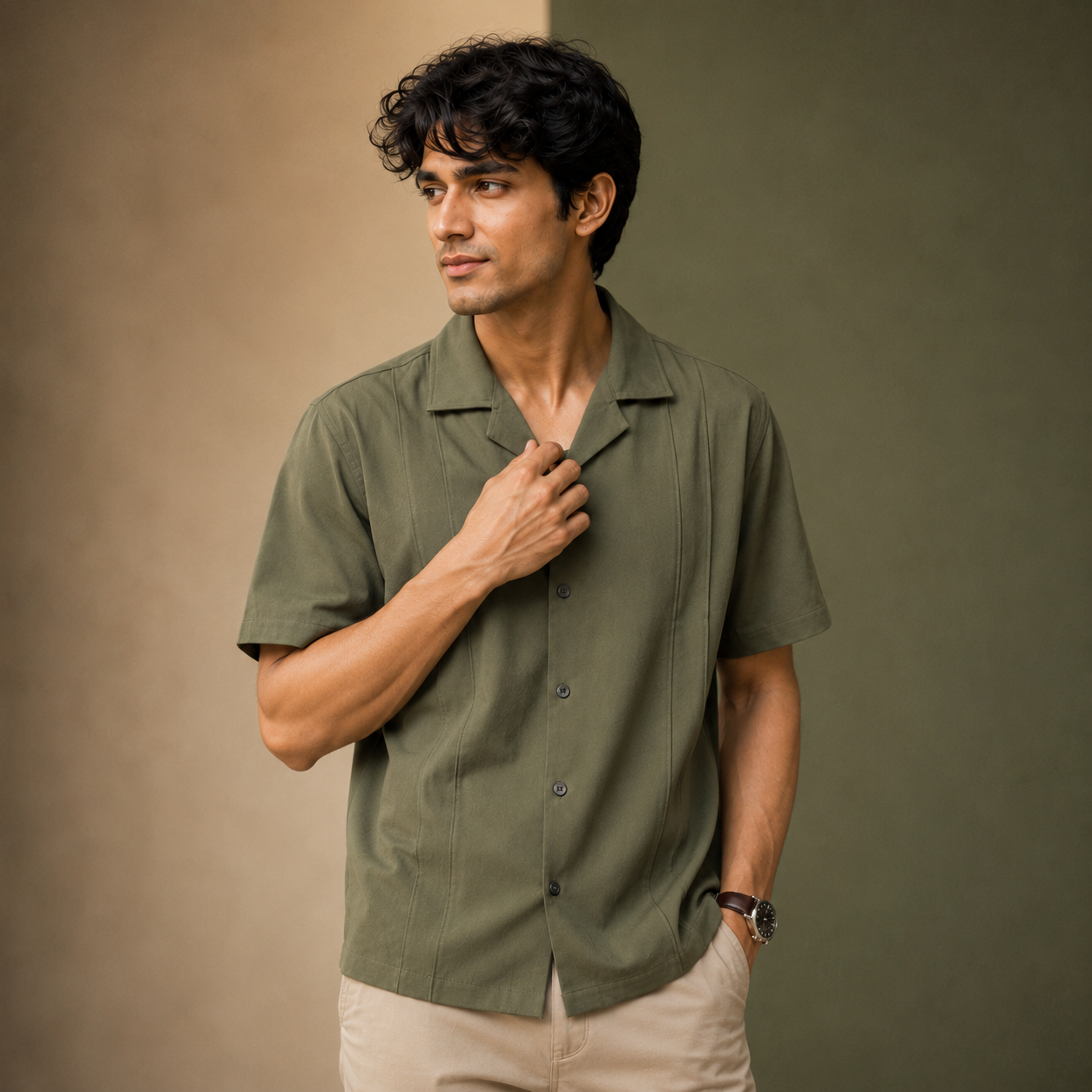 Premium Straight Line Ugur  Cube Collar Shirt