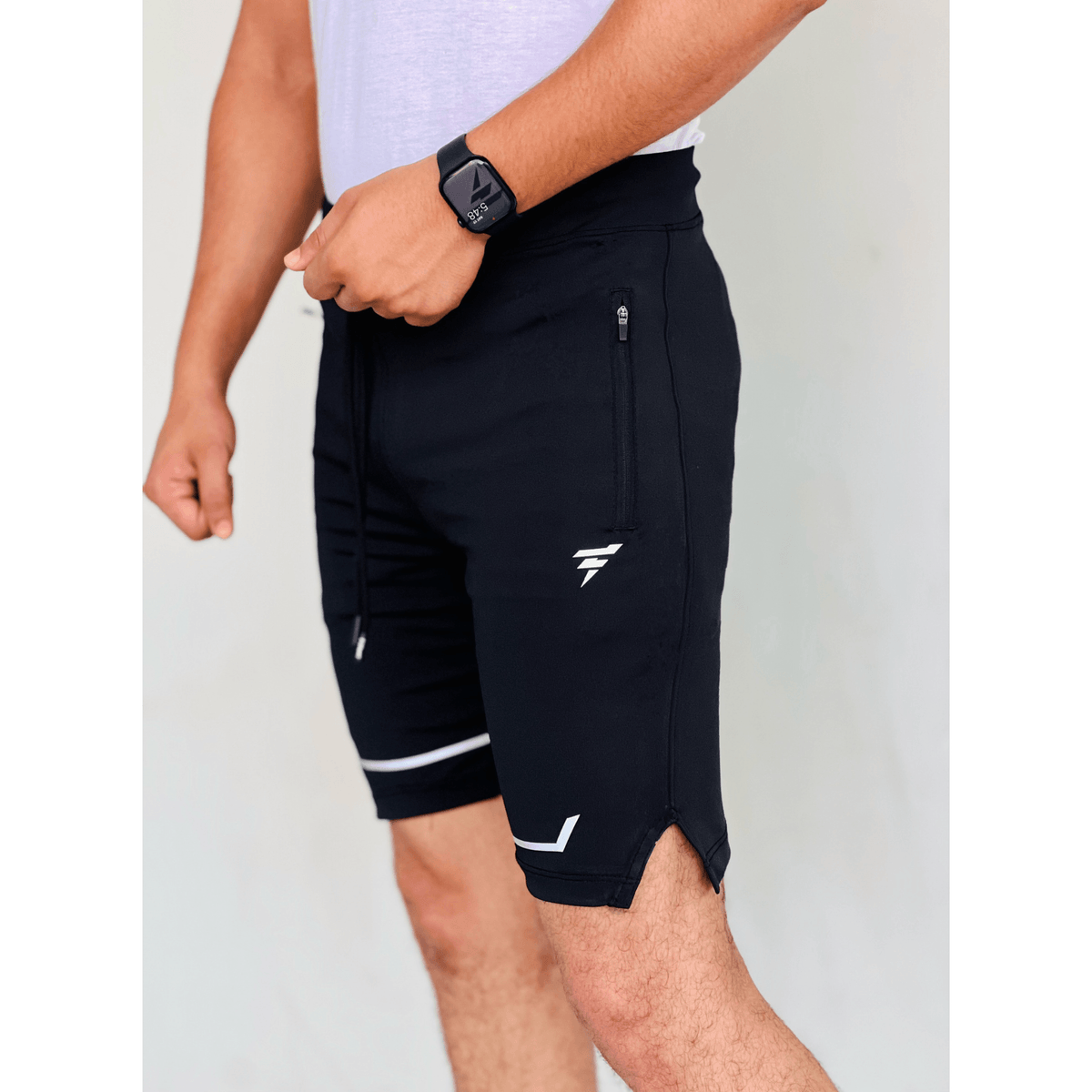 ALL BLACK MICRO INTERLOCK WITH LACKRA TRAINING SHORTS - FITTEEZ