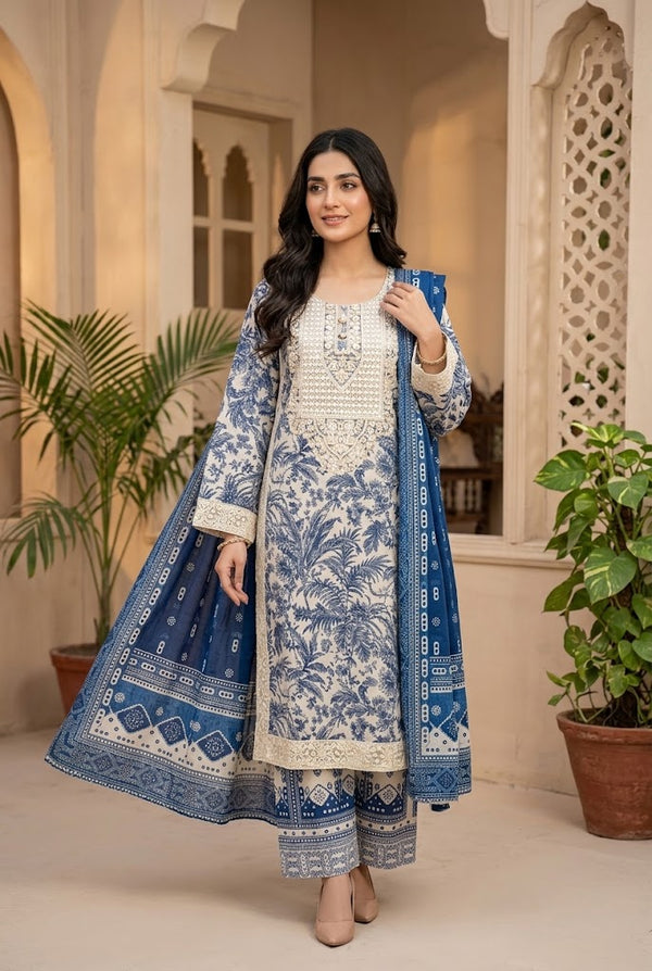 3 PC EMB LAWN RTW  SUIT D-18