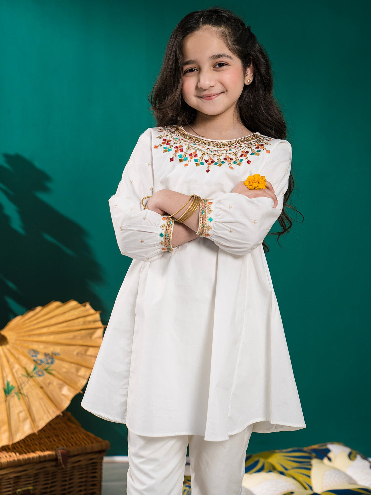 Girls Summer 2Pcs Embroidered Suit VG63-A