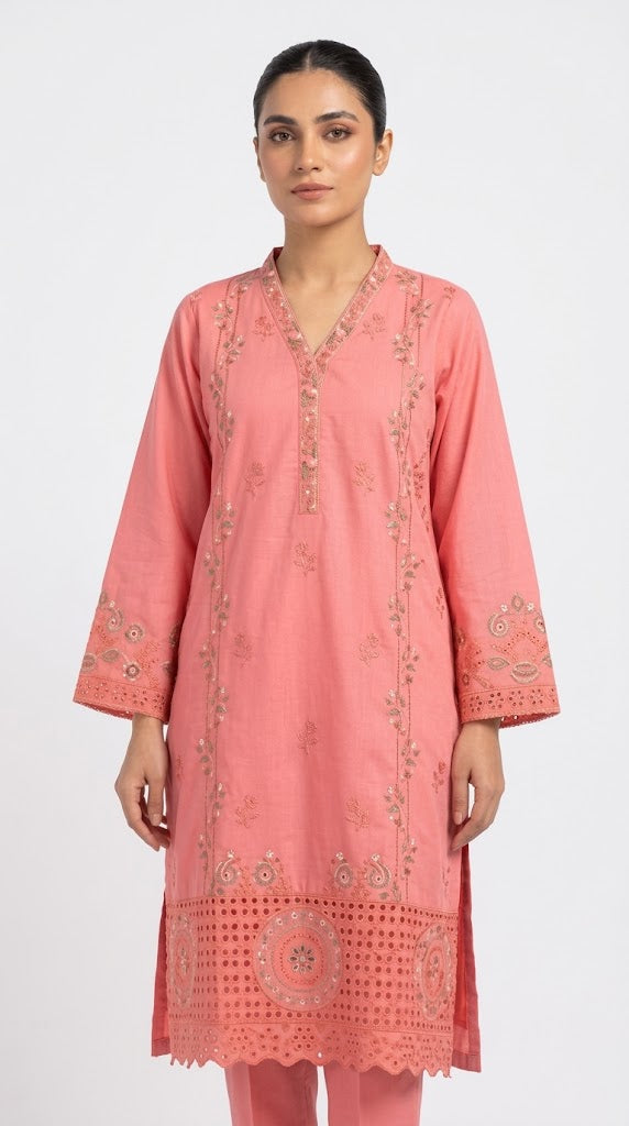 2 Piece Embroidered Stitched Cotton Suit PC - 09