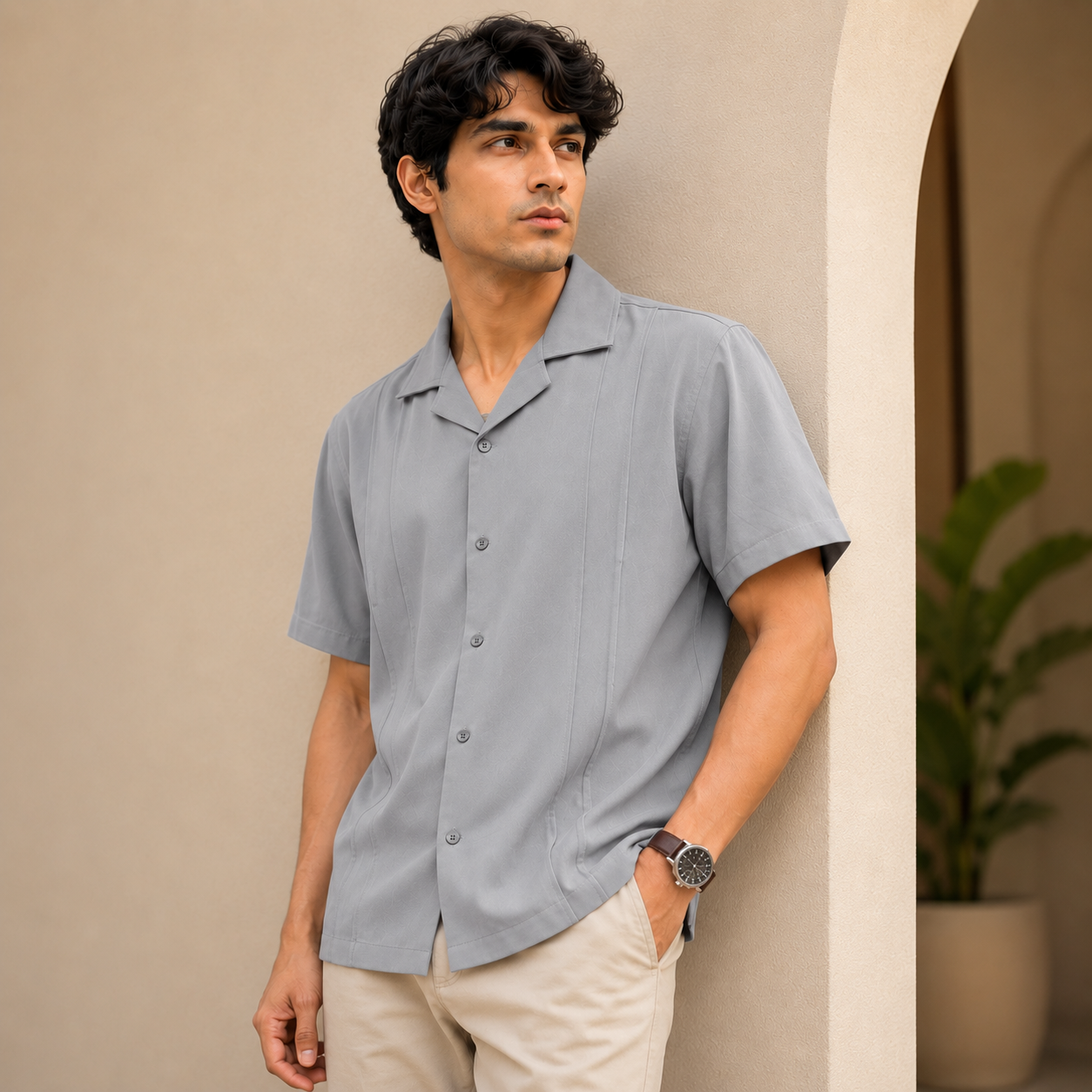 Premium Straight Line Ugur  Cube Collar Shirt