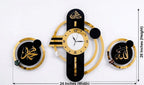 Pack of 2 Allah Muhammad Name Acrylic Golden & Black Wall Clock – Luxury Islamic Wall Decor