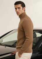 THE ALPHA STREET ZIP MOCK NECK -BROWN