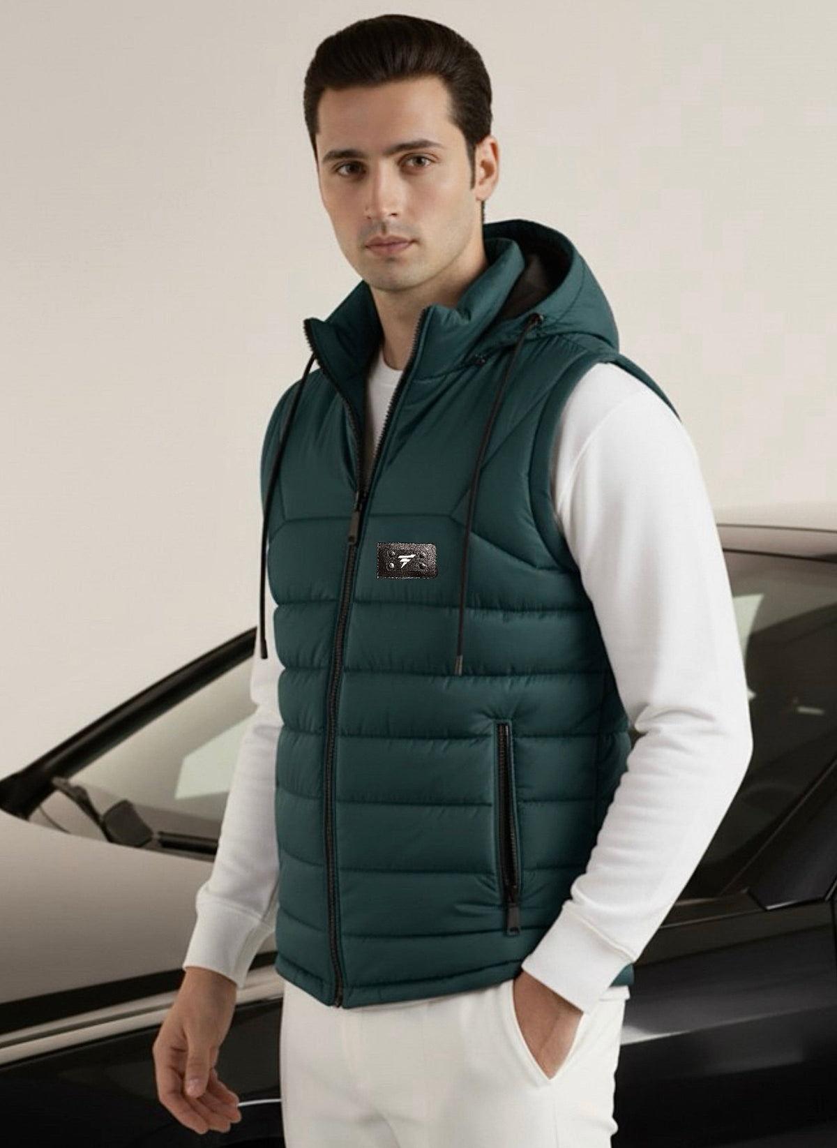 LOGO SLEEVELESS JACKET-BLACK