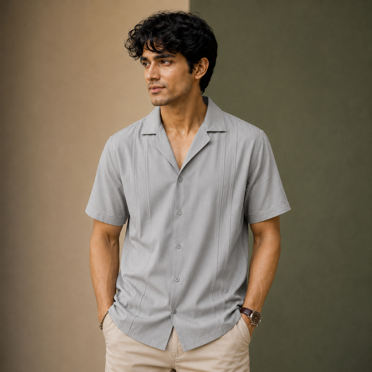 Premium Straight Line Ugur  Cube Collar Shirt