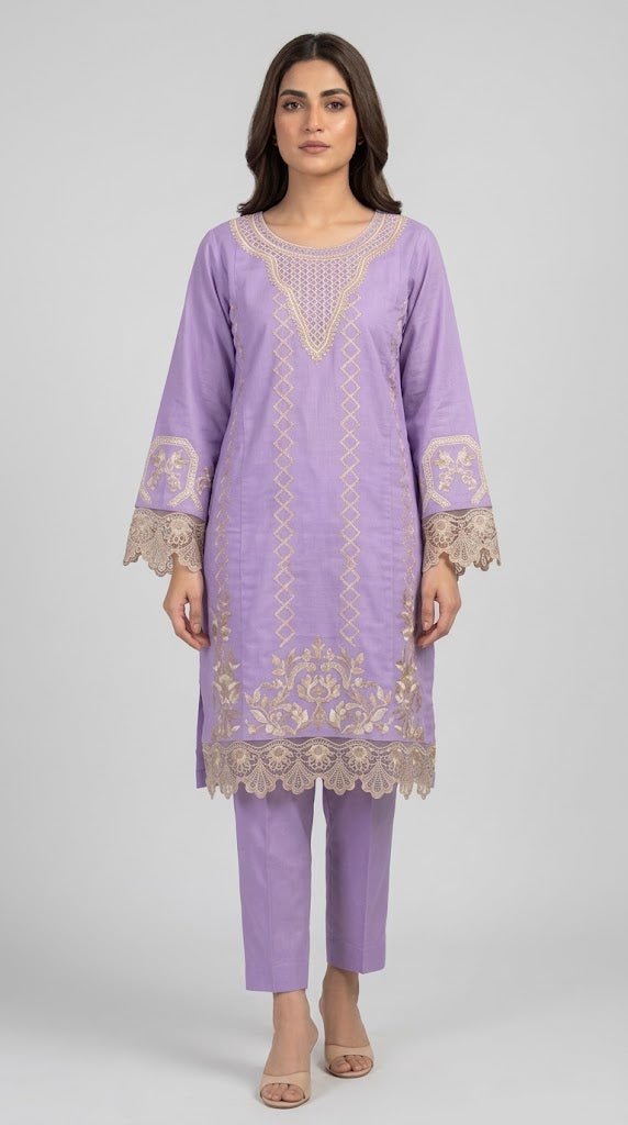 2 Piece Embroidered Stitched Cotton Suit PC - 06
