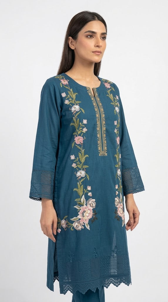 2 Piece Embroidered Stitched Cotton Suit PC - 04