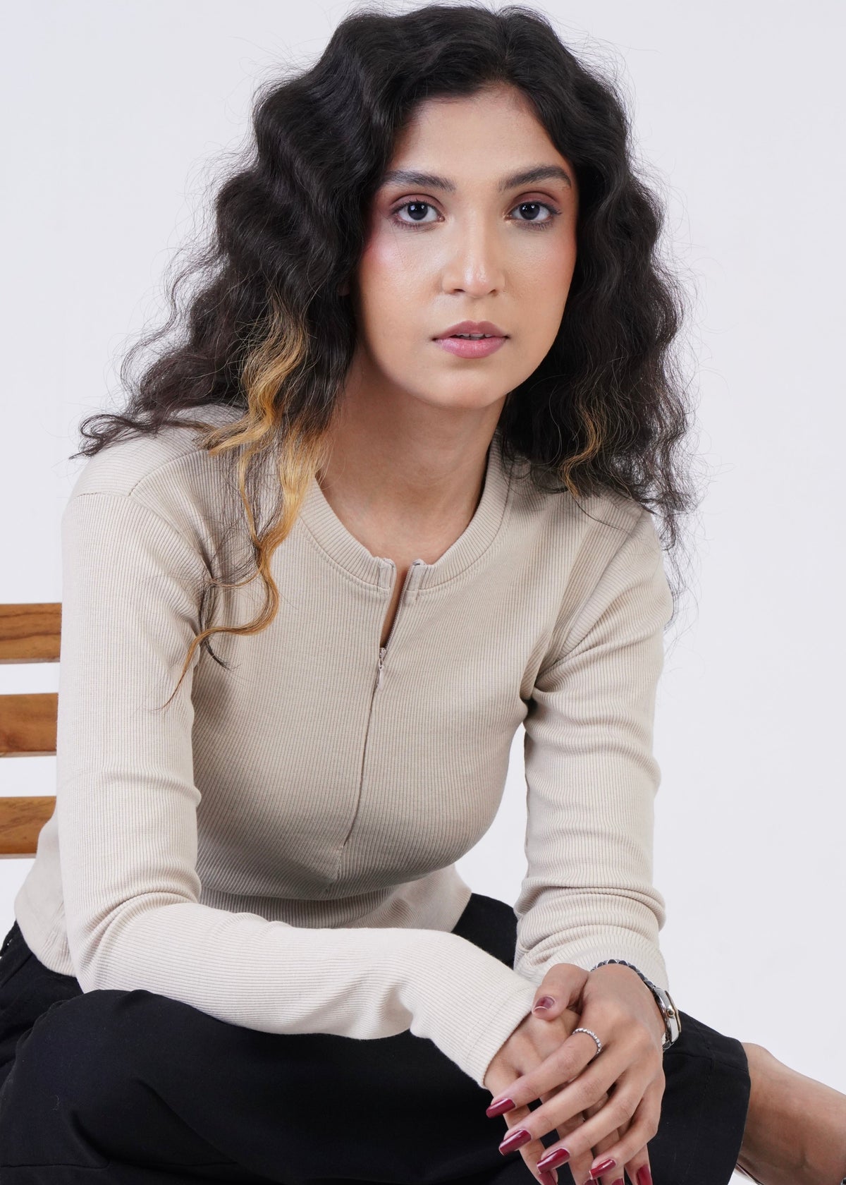 THE FULL-SLEEVES RIB SHIRT-SKIN TAN