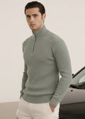 THE ALPHA STREET ZIP MOCK NECK-GRAY