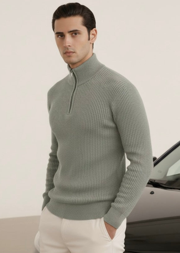THE ALPHA STREET ZIP MOCK NECK-GRAY