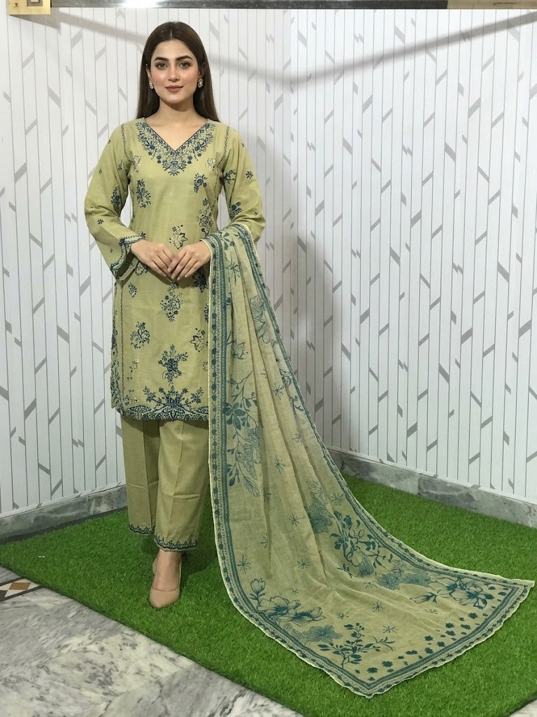 3Pc Stitched Embroidered Suit gol ghera - pista