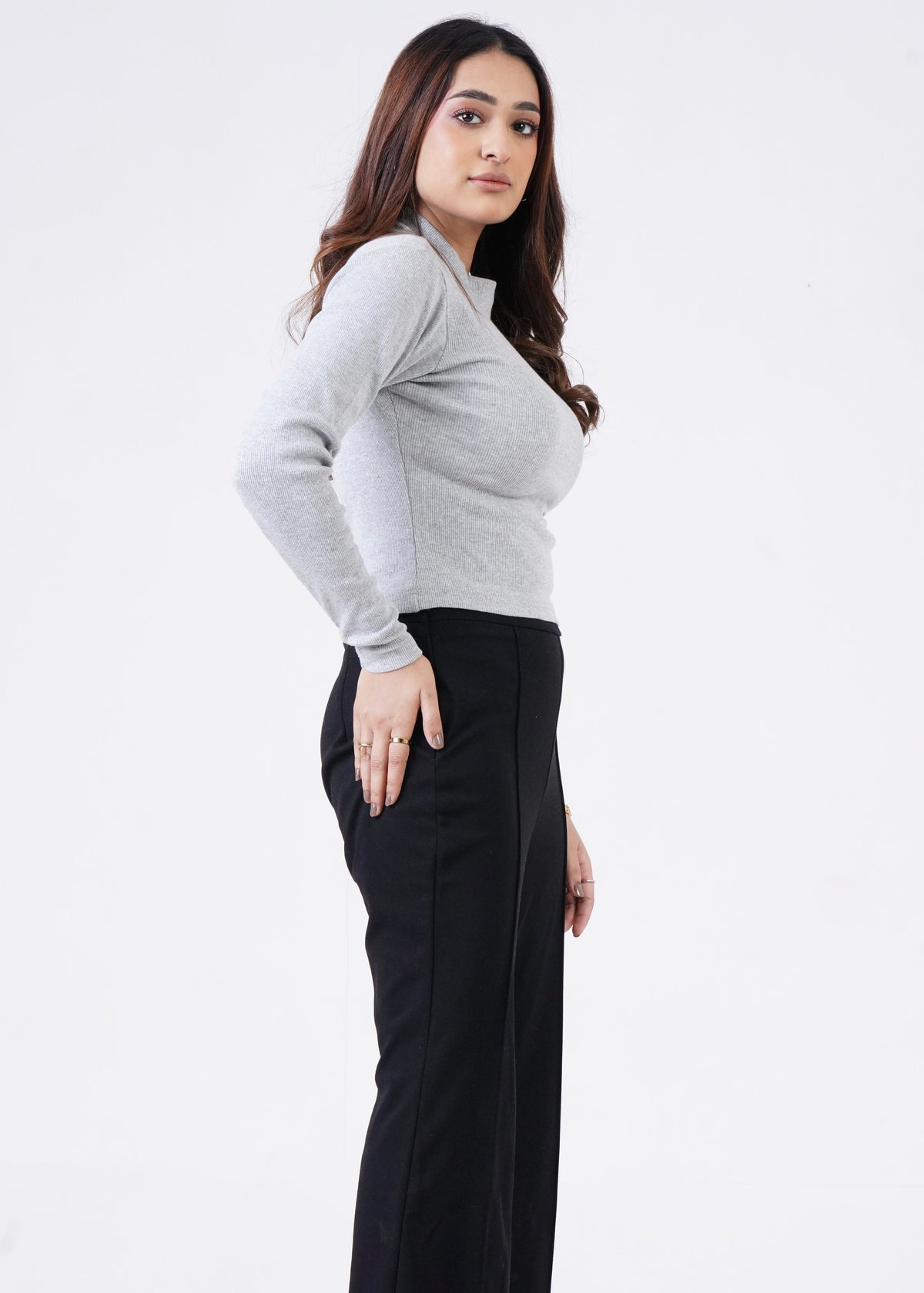 THE RIB FULL-SLEEVES HIGH-NECK-GRAY