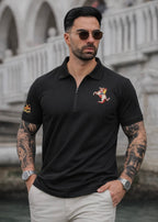THE ZIPPER-KNIT POLO-BLACK
