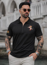 THE ZIPPER-KNIT POLO-BLACK