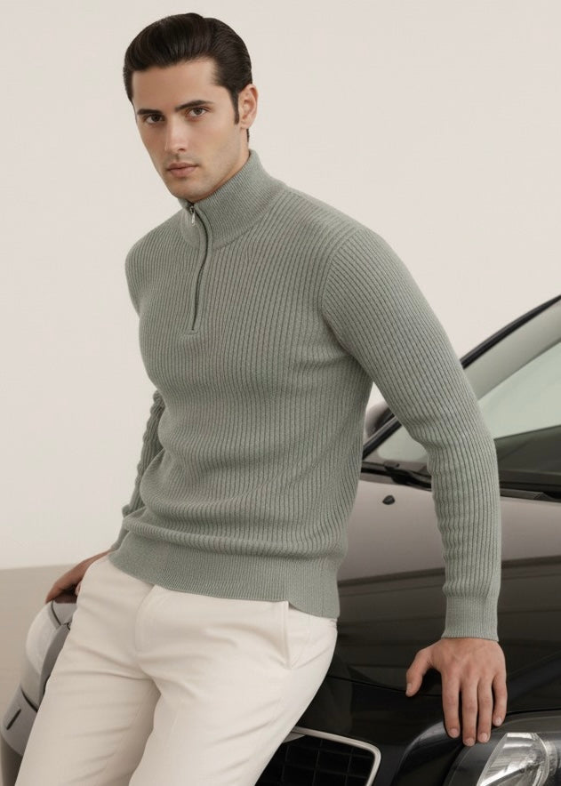 THE ALPHA STREET ZIP MOCK NECK-GRAY