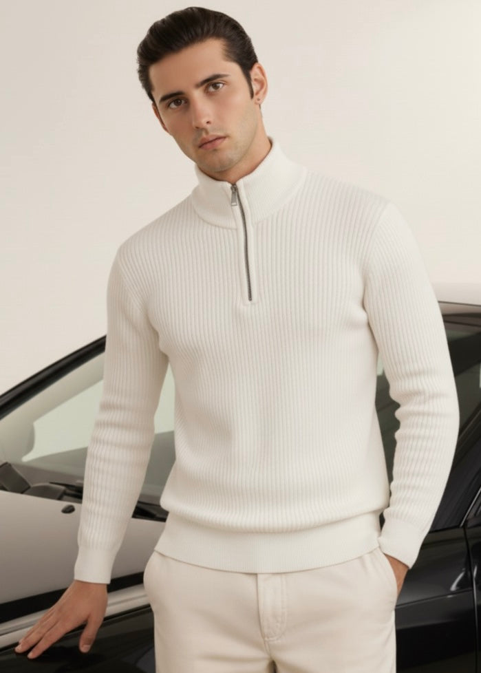 THE ALPHA STREET ZIP MOCK NECK-WHITE